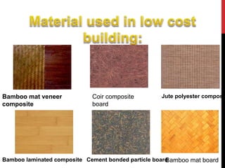 Bamboo mat board
Coir composite
board
Jute polyester composit
Bamboo laminated composite Cement bonded particle board
Bamboo mat veneer
composite
 