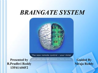 BRAINGATE SYSTEM
Presented by
B.Prudhvi Reddy
13F61A04F2
Guided By
Niraja Reddy
 