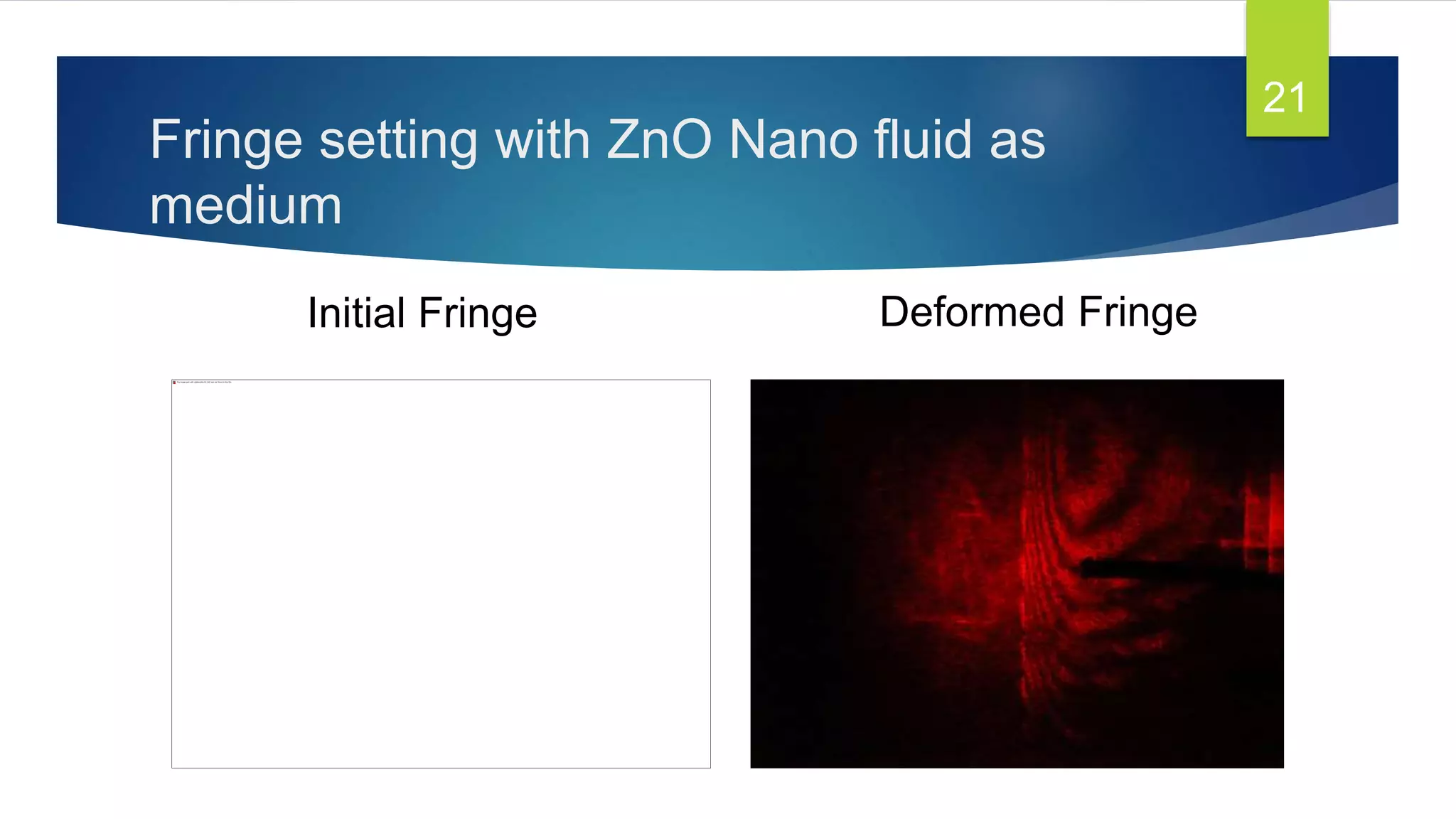 Fringe setting with ZnO Nano fluid as
medium
Initial Fringe Deformed Fringe
21
 