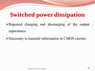 Switched power dissipation
Repeated charging and discharging of the output
capacitance
Necessary to transmit information in CMOS circuits
47Department of ECE -Sudar
 