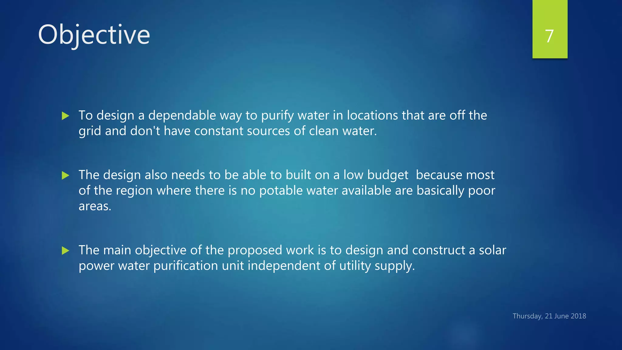 Solar powered portable water Purifier | PPTX