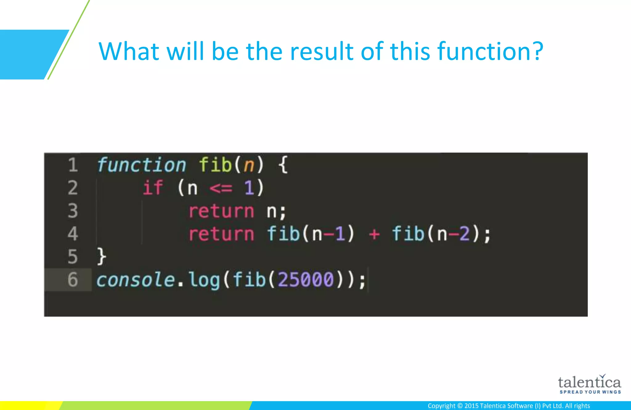 Copyright © 2015 Talentica Software (I) Pvt Ltd. All rightsCopyright © 2015 Talentica Software (I) Pvt Ltd. All rights
What will be the result of this function?
 