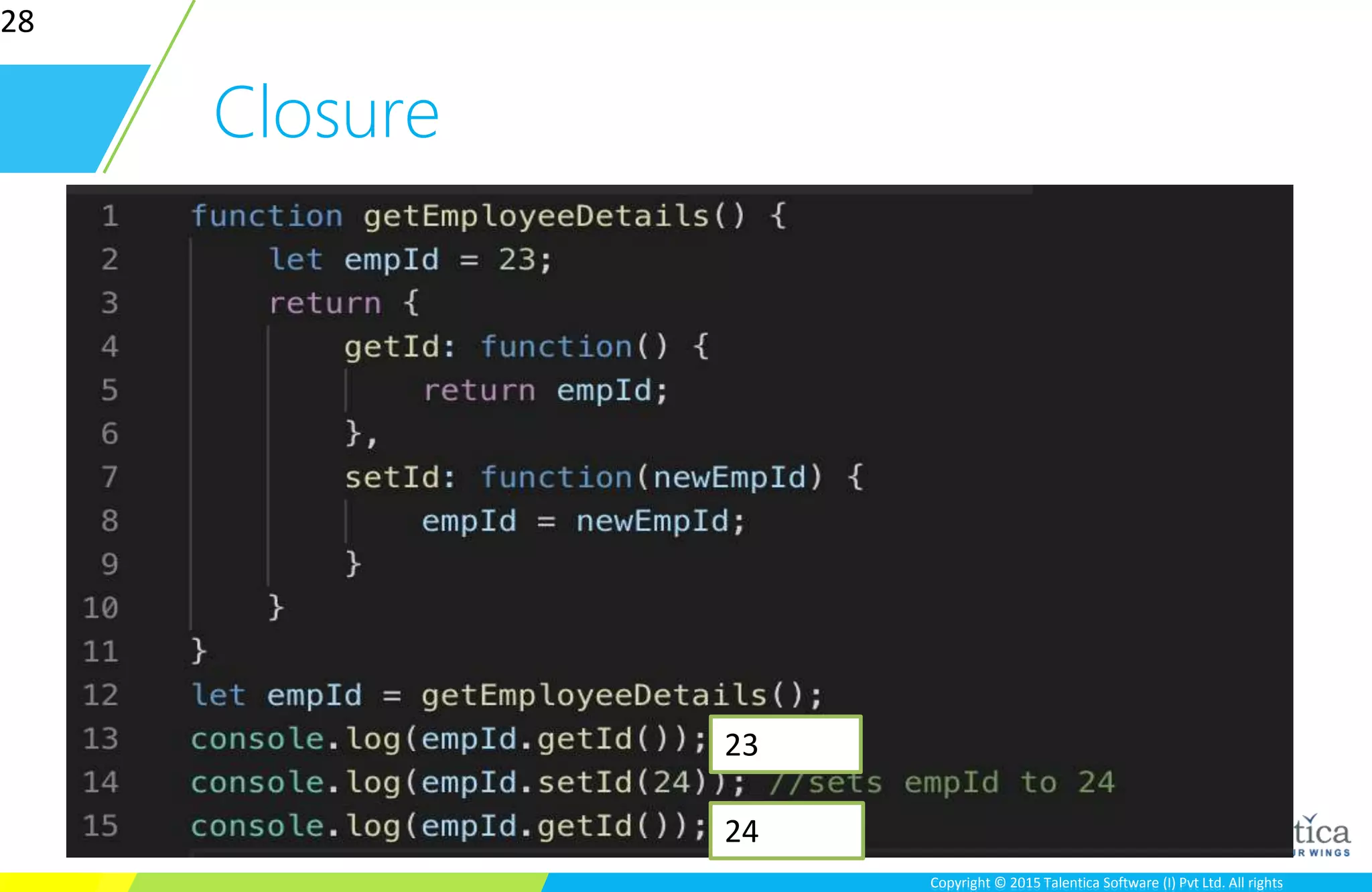 Copyright © 2015 Talentica Software (I) Pvt Ltd. All rightsCopyright © 2015 Talentica Software (I) Pvt Ltd. All rights
Closure
28
23
24
 