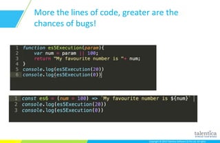 Copyright © 2015 Talentica Software (I) Pvt Ltd. All rightsCopyright © 2015 Talentica Software (I) Pvt Ltd. All rights
More the lines of code, greater are the
chances of bugs!
 