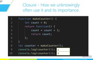 Copyright © 2015 Talentica Software (I) Pvt Ltd. All rightsCopyright © 2015 Talentica Software (I) Pvt Ltd. All rights
Closure - How we unknowingly
often use it and its importance.
27
1
2
 
