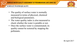SURFACE WATER QUALITY ASSESSMENT USING GIS | PPTX