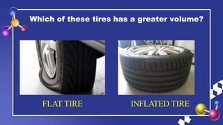 Which of these tires has a greater volume?
FLAT TIRE INFLATED TIRE
 