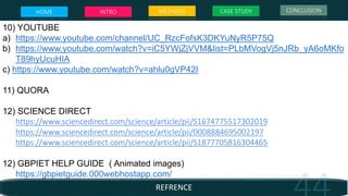 REFRENCE
10) YOUTUBE
a) https://www.youtube.com/channel/UC_RzcFofsK3DKYuNyR5P75Q
b) https://www.youtube.com/watch?v=iC5YWjZjVVM&list=PLbMVogVj5nJRb_yA6oMKfo
T89hyUcuHIA
c) https://www.youtube.com/watch?v=ahlu0gVP42I
11) QUORA
12) SCIENCE DIRECT
https://www.sciencedirect.com/science/article/pii/S1674775517302019
https://www.sciencedirect.com/science/article/pii/0008884695002197
https://www.sciencedirect.com/science/article/pii/S1877705816304465
12) GBPIET HELP GUIDE ( Animated images)
https://gbpietguide.000webhostapp.com/
HOME INTRO METHODS CASE STUDY CONCLUSION
 
