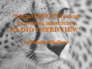 "Selected quotes about
great teams, taken from a
radio interview"
by Padraig O'Sullivan

 