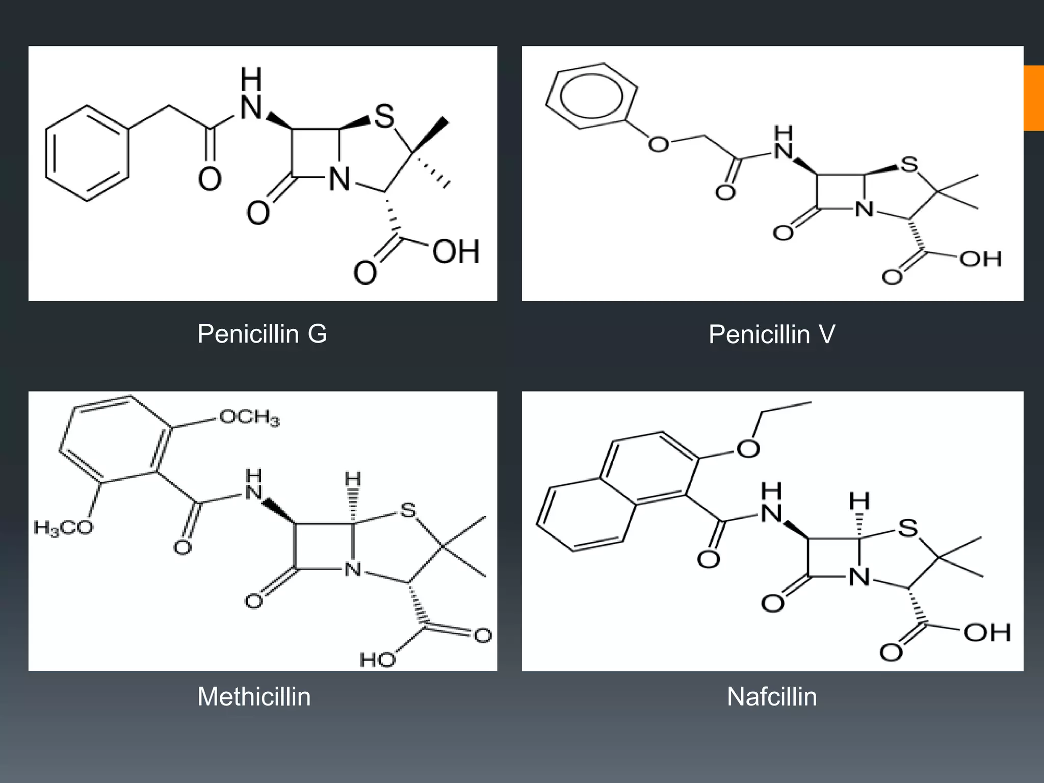 Penicillin G Penicillin V
NafcillinMethicillin
 