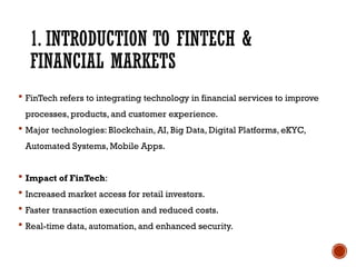 The Role of Fintech in financial markets. | PPTX