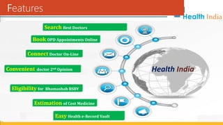 Search Best Doctors
Convenient doctor 2nd Opinion
Connect Doctor On-Line
Book OPD Appointments Online
Easy Health e-Record Vault
Eligibility for Bhamashah BSBY
Estimation of Cost Medicine
Health India
Features
 