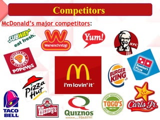Competitors
McDonald’s major competitors:
 