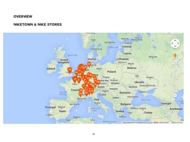 nike stores worldwide map
