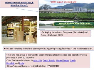 Manufacture of Instant Tea,& Blending (Kerala).100% export-oriented unit