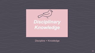 Discipline + Knowledge
Disciplinary
Knowledge
12
 