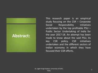 Review of CSR - Corporate Social Responsibility Initiatives by top PSU ...