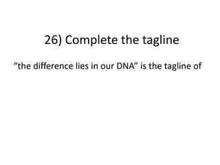 26) Complete the tagline
“the difference lies in our DNA” is the tagline of
 