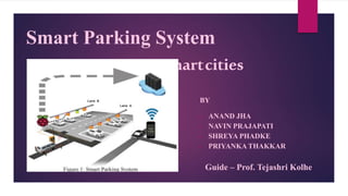 Smart Parking System
BY
 ANAND JHA
 NAVIN PRAJAPATI
 SHREYA PHADKE
 PRIYANKA THAKKAR
….Forsmartcities
Guide – Prof. Tejashri Kolhe
 