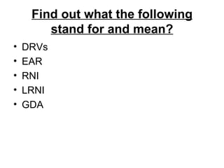 Find out what the following stand for and mean? DRVs EAR RNI LRNI GDA 