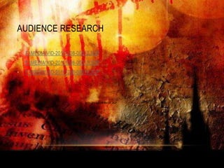 AUDIENCE RESEARCH

•   F:MEDIAVID-20111208-00012.3GP
•   F:MEDIAVID-20111208-00013.3GP
•   F:MEDIAVID-20111208-00014.3GP




                             V ID-20111208-00014.3GP
 