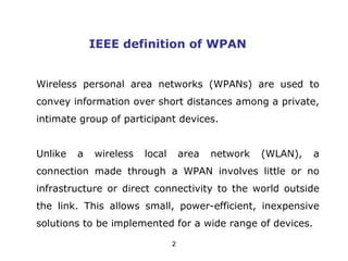 Wireless personal area networks(PAN) | PPT