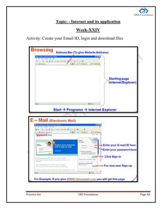 Practice Set SNS Foundation Page 48
Topic: - Internet and its application
Week-XXIV
Activity: Create your Email ID, login and download files
 