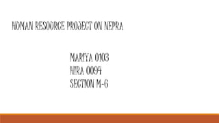HUMAN RESOURCE PROJECT ON NEPRA
MARIYA 0103
HIRA 0094
SECTION M-6
 