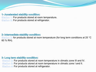 For products stored at room temperature.
            For products stored at refrigerator.




            for products stored at room temperature (for long term conditions at 25 °C
60 % RH).




            For products stored at room temperature in climatic zone III and IV.
            For products stored at room temperature in climatic zone I and II.
            For products stored at refrigerator.
 
