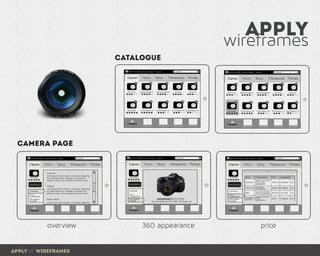 catalogue
Camera page
overview 360 appearance price
wireframes
apply
apply /// wireframes
 