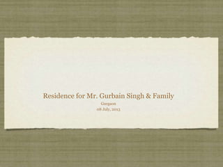 Residence for Mr. Gurbain Singh & Family
Gurgaon
08 July, 2013
 