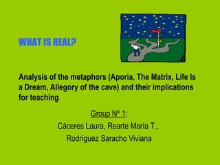 WHAT IS REAL? Analysis of the metaphors (Aporia, The Matrix, Life Is a Dream, Allegory of the cave) and their implications for teaching Group Nº  1 : Cáceres Laura, Rearte María T.,  Rodríguez Saracho Viviana 