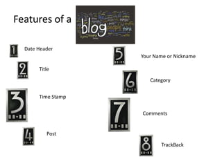 Features of a Date HeaderYour Name or NicknameTitleCategoryTime StampCommentsPostTrackBack