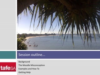 BackgroundThe Moodle MisconceptionExamples and How ToGetting HelpSession outline...
