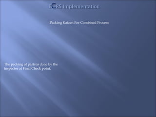 Packing Kaizen For Combined Process




The packing of parts is done by the
inspector at Final Check point.
 
