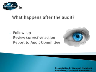 .in




•   Follow-up
•   Review corrective action
•   Report to Audit Committee




                        Presentation by Sandesh Mundra & &
                           Presentation by Sandesh Mundra
                        Associates, Chartered Accountants
                           Associates, Chartered Accountants
 