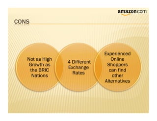 Experienced
Not as High                    Online
              4 Different
Growth as                    Shoppers
              Exchange
 the BRIC                     can find
                Rates
  Nations                       other
                            Alternatives
 