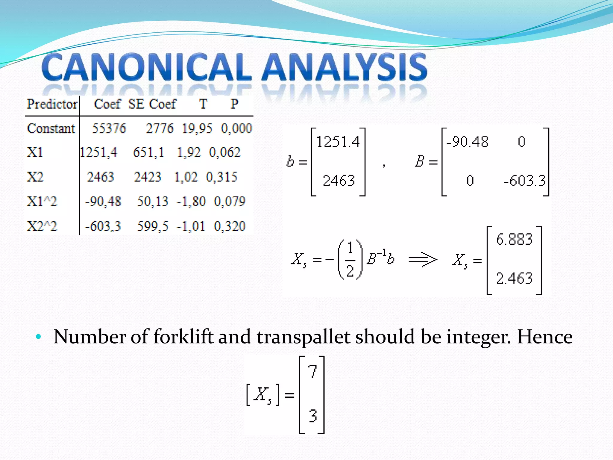 • Number of forklift and transpallet should be integer. Hence
 