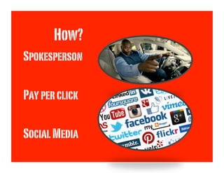 How?
Spokesperson
Pay per click
Social Media