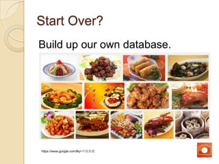 Start Over?
Build up our own database.
https://www.google.com/#q=中国美食
