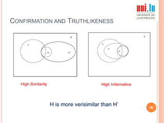 CONFIRMATION AND TRUTHLIKENESS

High Similarity

High Informative

H is more verisimilar than H‟

26

 