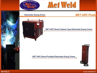 MET ARC Produc

Electrodes Drying Ovens

MET ARC Brand Cabinet Type Electrodes Drying Ovens

MET ARC Brand Portable Electrodes Drying Ovens

METWELD

www.metweld.in

 