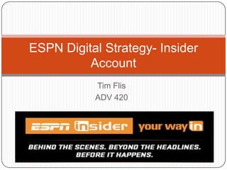 Tim Flis
ADV 420
ESPN Digital Strategy- Insider
Account
 