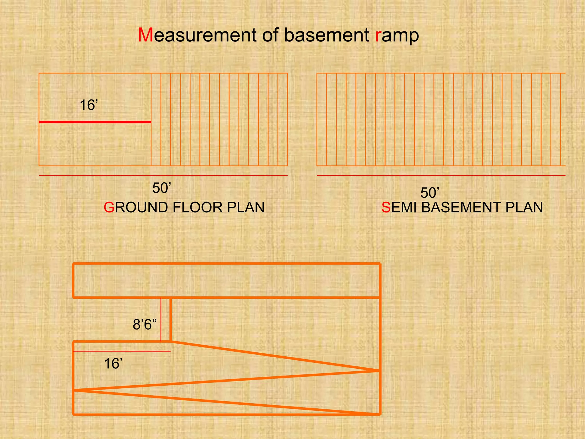 8’6”
16’
GROUND FLOOR PLAN SEMI BASEMENT PLAN
50’ 50’
16’
Measurement of basement ramp
 