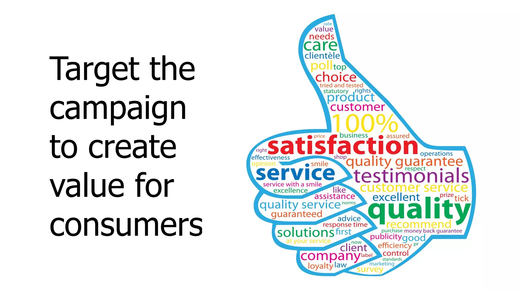 Target the
campaign
to create
value for
consumers.
 