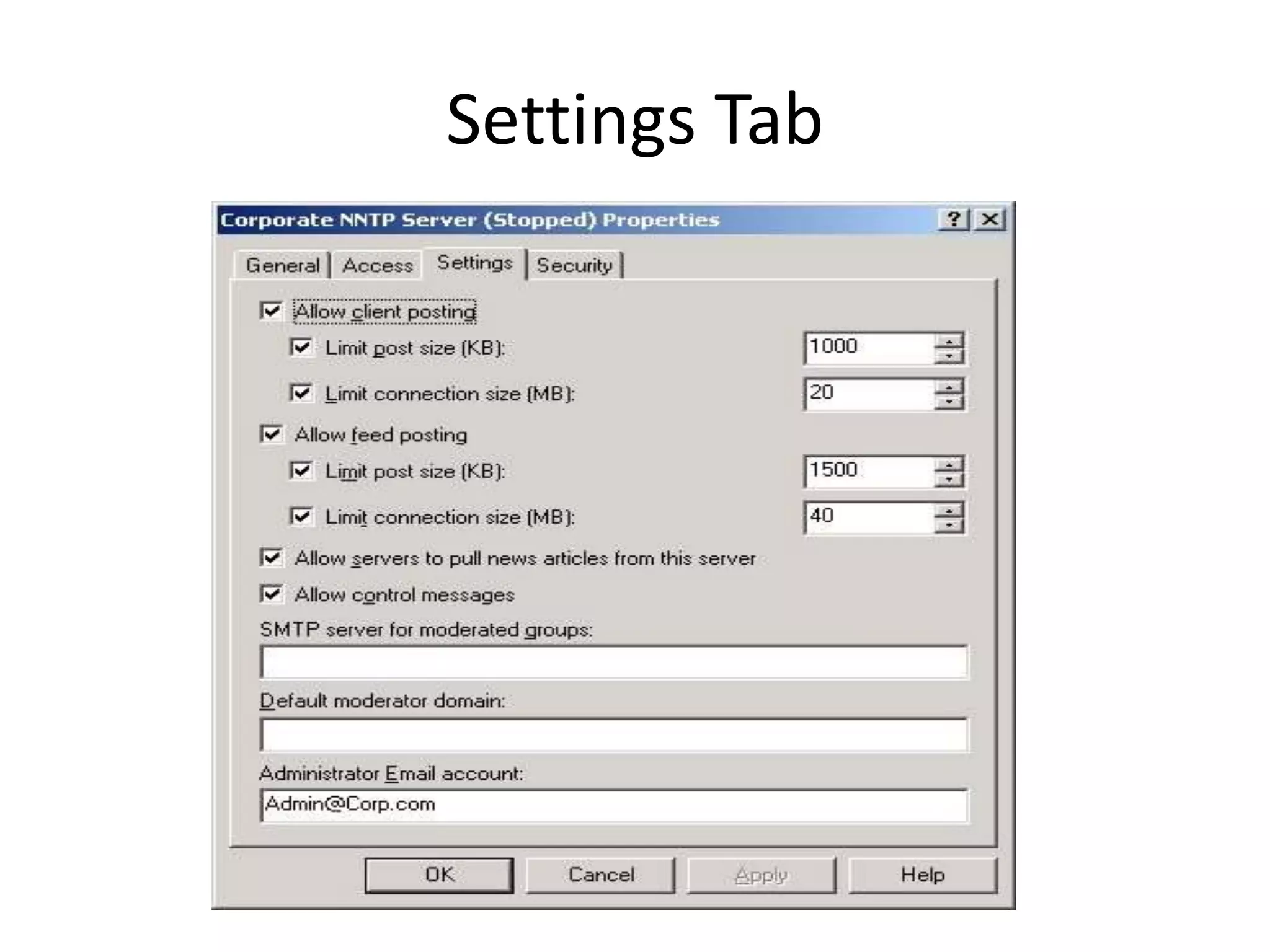 Settings Tab
 