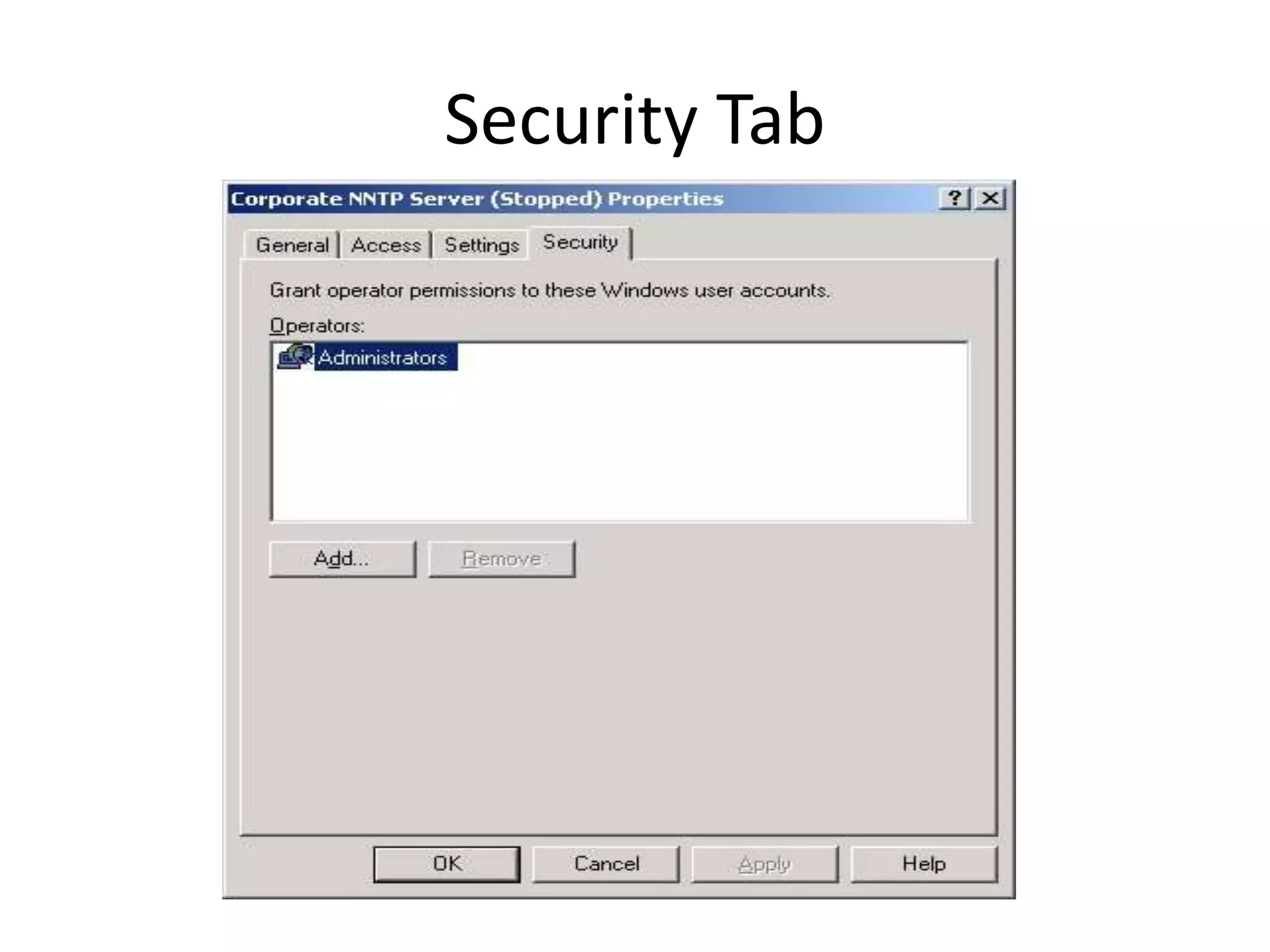 Security Tab
 