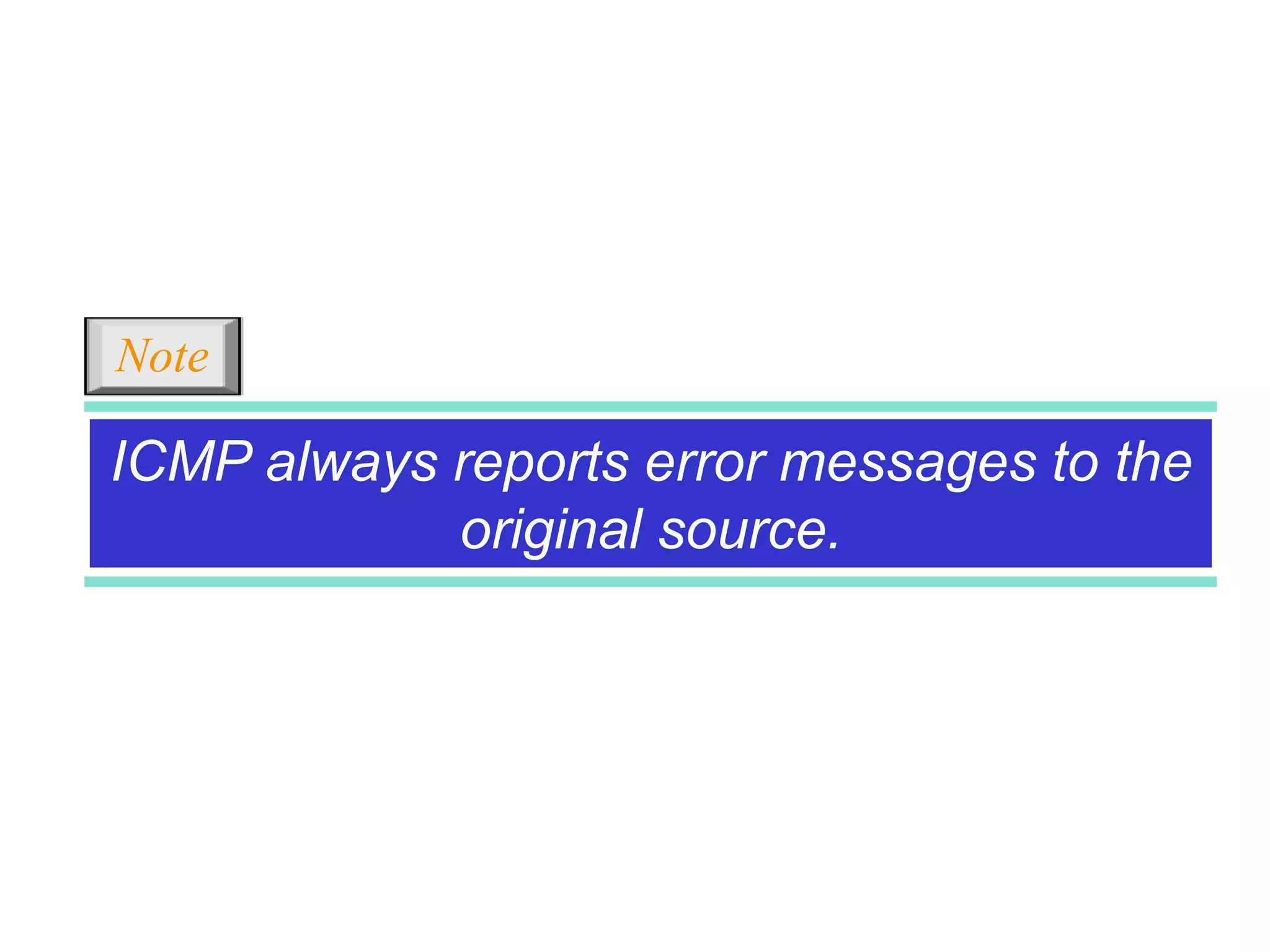 ICMP always reports error messages to the
original source.
Note
 