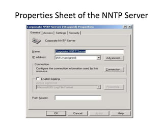Properties Sheet of the NNTP Server
 