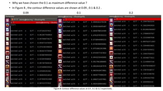 • Why we have chosen the 0.1 as maximum difference value ?
• In Figure 8 , the contour difference values are shown at 0.09 , 0.1 & 0.2 .
0.09 0.1 0.2
Figure 8: Contour difference values at 0.9 , 0.1 & 0.2 respectively .
 